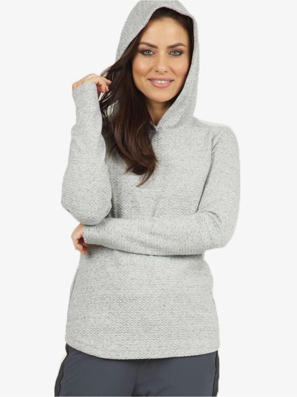 IBKUL Solid Popcorn Stitch Hoodie Women’s Small Grey Athletic Sweatshirt
